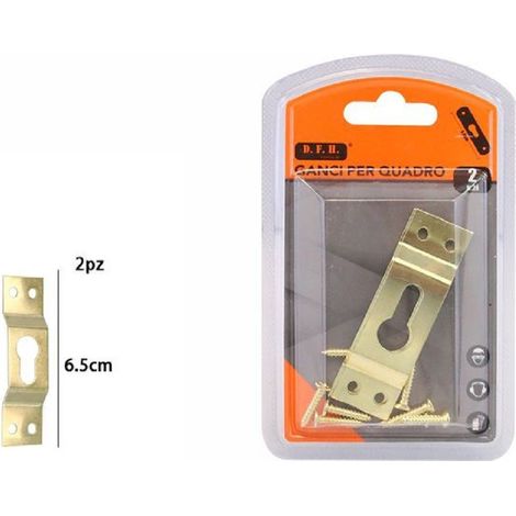 TrAdE Shop Traesio - Set 2 Pezzi Ganci Dorati Per Quadri Quadro Cornici Appendere Parete 6.5 Cm 07522 -