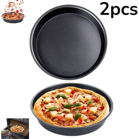 pièces - Plaque à pizza ronde - Moule à pizza de 18 cm - Noir - Plaque à pizza - Plaque de cuisson antiadhésive - Moule à pizza - Pour servir et cuire - Convient au four - Noir (1/5)