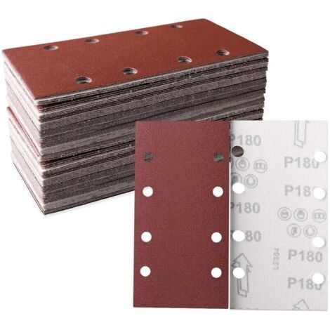 Paquete de 30 hojas abrasivas de 93 x 185 mm - Papel de lija cuadrado autoadhesivo con 8 agujeros - 180 granos surtidos - para pulir y eliminar el óxido