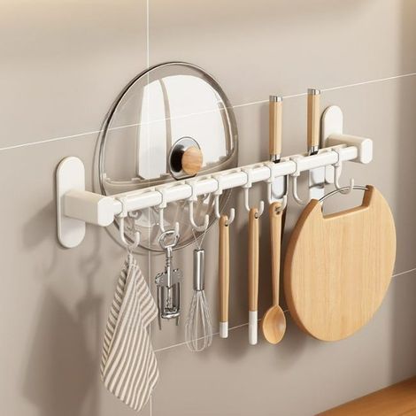 Porte-couteaux en aluminium avec crochets Porte-couvercle de casserole - Porte-couteaux2+crochets8-blanc 508.56.5 cm (1/4)