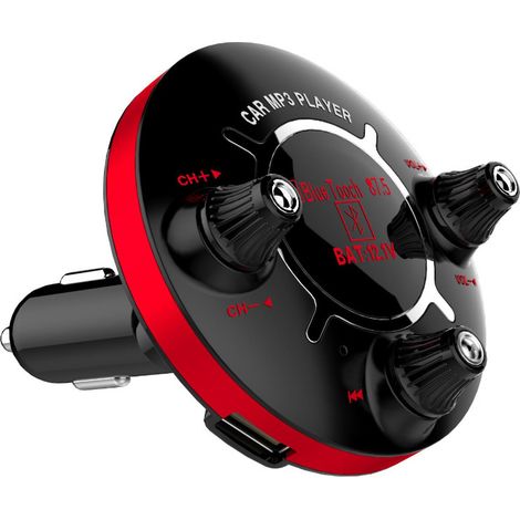 BT13 Auto-MP3-Player: Bluetooth-Freisprecheinrichtung, zwei USB-Ladeanschlüsse, zwei AUX-Anschlüsse, Spannungsanzeige – Klassisches Rot (1/3)