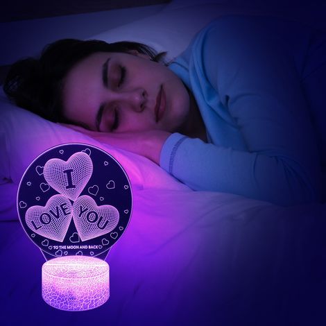 Lampe de chevet LED 3D "Je t'aime" avec 16 couleurs, télécommande tactile - Cadeau Saint-Valentin pour elle (1/5)