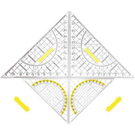 4 Pièces Équerre Géométrique avec Poignée, Triangles Géométriques de 22.5 cm et 15.7 cm, Flexibles, Incassables et Transparents, pour Etudiants, Bureau, Ecole, Designer, Peinture, Cartographie (1/5)