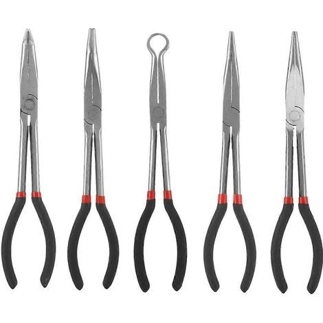 Jeu de pinces à bec long, outil 5 en 1 pour retirer les fils de bougies d'allumage (28 cm) - Pinces à bec coudé à 90°, 45° et 25° (1/5)