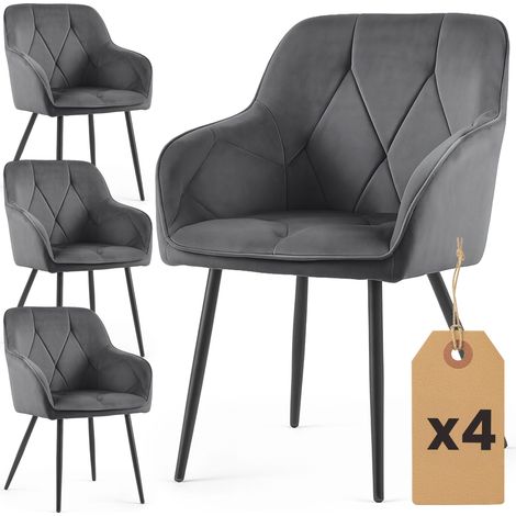 Lot de 4 Chaises en velours matelassées DIAMANTE Anthracite pieds noirs (1/5)