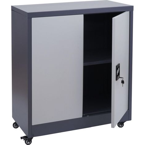 Armoire à dossiers HWC-O50 armoire de bureau en acier avec roulettes 2 portes verrouillables acier 98x80x40cm - gris (1/5)