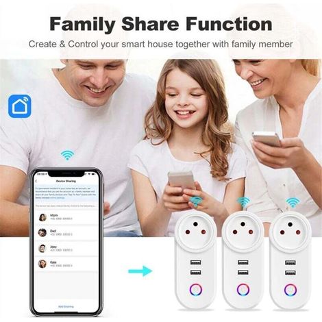 Prise Intelligente 16A WiFi avec USB Minuterie Contrôle Vocal Compatible Alexa Google Home