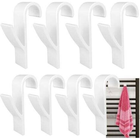 [JAMAIS UTILISÉ] (Blanc) Ensemble de 8 crochets de radiateur, porte-serviettes de salle de bain, étendoir à vêtements pour radiateur domestique, crochet à serviette de radiateur, crochet pour sèche-se (1/4)