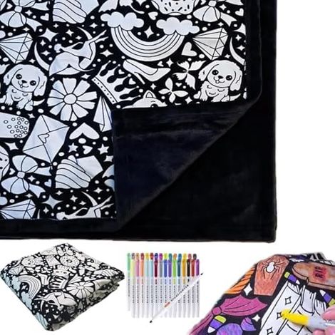 INPUS Couverture de coloriage à faire soi-même pour adultes, coloriez vos propres couvertures, projet d'art créatif personnalisé, jeté de dessin en polaire douce et confortable, décoration de chambre (1/5)