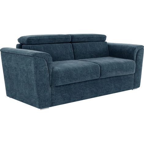 Canapé 3 places convertible express en tissu texturé bleu - Couchage 140 cm - Matelas 22 cm avec mémoire de forme - RIZORA (1/5)