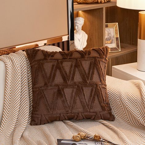 2 pcs Doux tissu moelleux Laine Courte Velours Décoratif Housses de Coussin Luxe Style pour canapé Chambre Brun 45 x 45 cm (1/5)