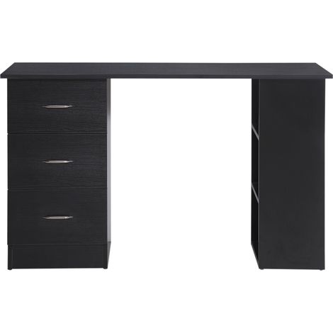Scrivania PC da Ufficio 3 Ripiani 3 Cassetti 120x49x72 cm in Legno MDF Nera (1/5)