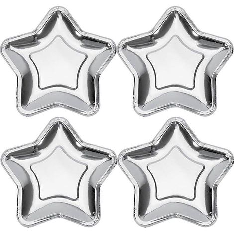10 Stück fünfzackige Stern-Pappteller, sternförmige Einweg-Papptabletts für Weihnachten und Geburtstage-18cm-Silver (1/3)