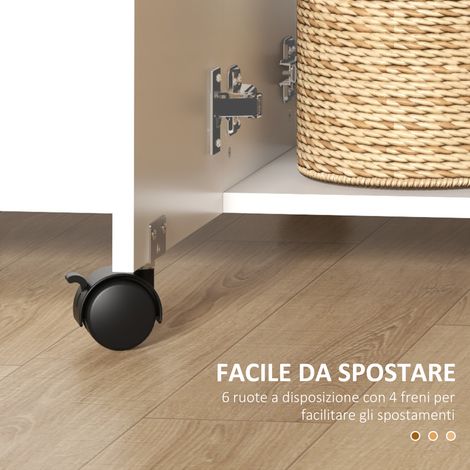 Table pliante en blanc et chêne, 120x60x76,5 cm, avec 2 tiroirs, un placard et 6 roues freinées