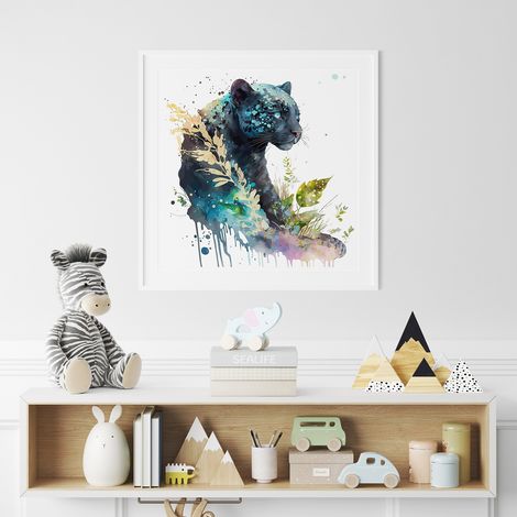 Poster / Affiche carrée Enfants - Panthère Noire coloré - 50x50 cm (1/3)