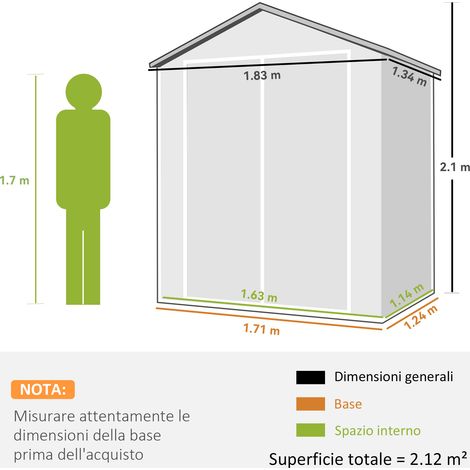 Abri de jardin avec fenêtres et double porte, en polypropylène et aluminium, 183 x 134 x 210 cm, gris (1/5)