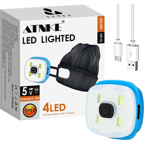Remplacement LED Bonnet Lampe Frontale, USB Type C Rechargeable Ultra Brillant Lumière Mains Libres Lampe Frontale Cadeaux pour Hommes et Femmes/Type C/White Light
