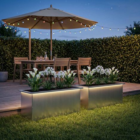 vidaXL Jardinera para jardín con luces LED 2 uds. Plateado (1/5)