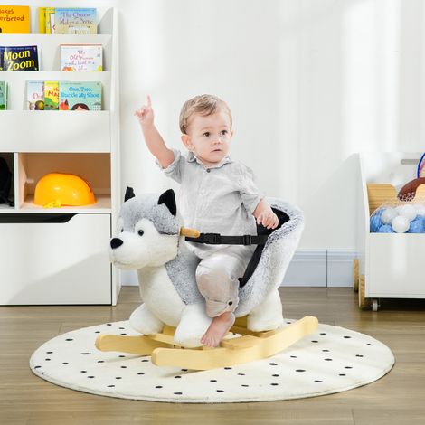 Gris - Cheval à bascule pour enfants de 18 à 36 mois, cheval à bascule pour enfants montable avec sons réalistes, 60x33x50 cm