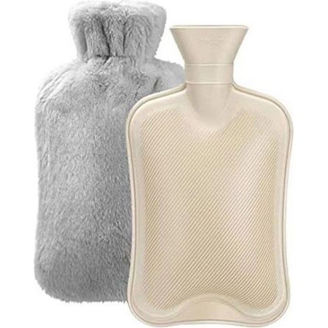 2L Bouillotte d'eau Chaude avec Housse en Peluche Douce Bouillotte en Caoutchouc pour Soulage Règles Douloureuse (Gris Clair) (1/4)