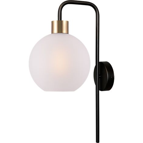 Lampe murale Lazise noir avec verre blanc doré - 3640-02-06-20 (1/2)