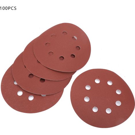 Ortviai Papier abrasif pour ponceuse électrique – 100 pièces, disque 125 mm, 8 trous, grain 600, oxyde d’aluminium (1/5)