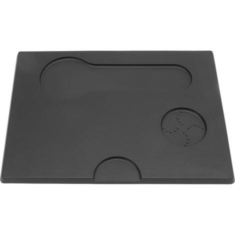 Tapis de tasseur à café multifonctionnel antidérapant en PVC, support pour porte-filtres, idéal pour la maison, la cuisine, le bar ou le magasin (noir). (1/5)