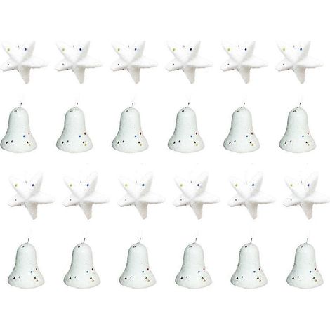 24 pendentifs à suspendre en forme de cloche, panthéons, décorations de Noël à suspendre pour sapin (blanc)-6X6cm-White