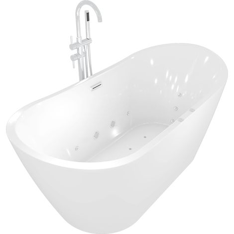 freistehende Badewanne Wanne F23 180cm Whirlpool Luft & Wasser mit Armatur AF04
