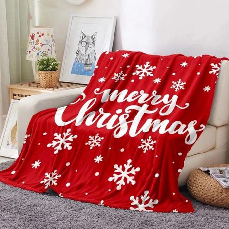 Fröhliche Weihnachten Flanelldecke mit Schneeflockenmuster, weich, warm, flauschig, für Zuhause und als Neujahrsdekoration. (1/5)