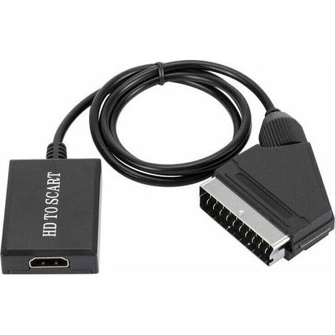 Cyslmuk – Convertisseur HDMI vers péritel 1080p – Adaptateur audio vidéo SCART – Compatible NTSC/PAL – Plug and play – Technologie de mise à l'échelle (1/5)