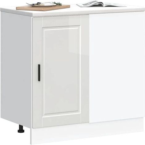 Meuble Bas de Cuisine Porto - Caisson Blanc Brillant en Bois d'Ingénierie, Élément de Rangement Moderne pour Cuisine (1/5)