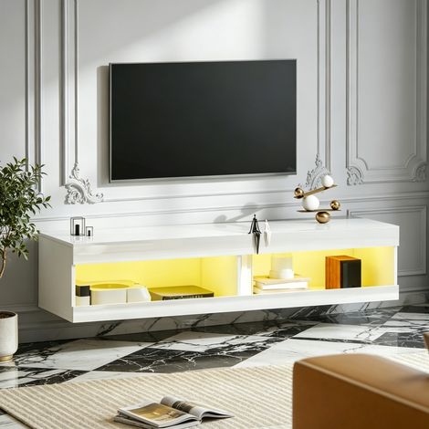 Meuble TV blanc - avec LED 16 couleurs - rangement ouvert pour salon - meuble de salon moderne (1/5)