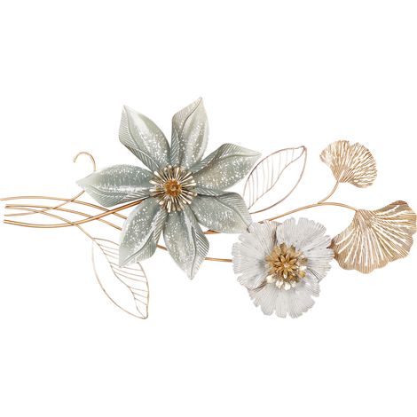 Decoración de pared moderna de hierro hecho a mano adorno floral dorado Europium