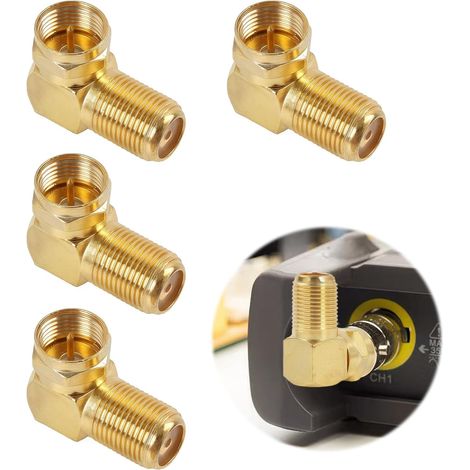 4 Pezzi Adattatore Angolare F 90° Placcato Oro, Connettore F 90 Gradi Maschio a F Femmina per Cavo Coassiale, Giunto SAT Angolare Compatibile con LNB, TV, HDTV, Satellite, Antenne, Modem (1/5)