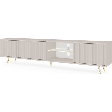 Selsey BELLO - TV-Element mit Lamellenfronten, Graubeige Taupe mit goldenen Beinen, 175 cm (1/5)