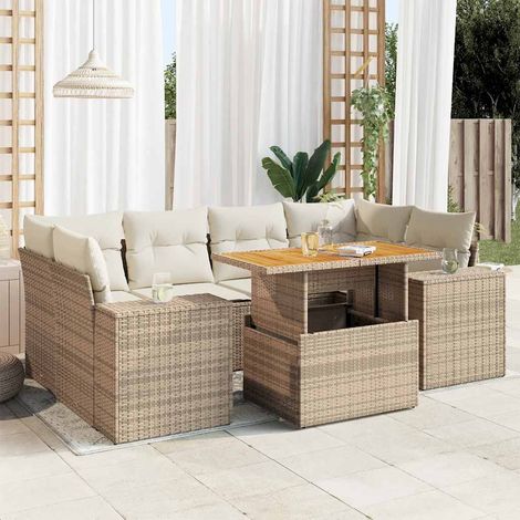 Maison Exclusive - Set Divani da Giardino 7 pz con Cuscini Beige in Polyrattan (1/5)