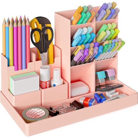 FLITI 4-teiliger Stifthalter für den Schreibtisch, rosa Schreibtisch-Organizer aus Kunststoff, multifunktionaler Stifthalter für Kinder für Schreibwaren, Büro, Schule (1/4)
