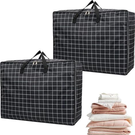 2 Pièces Sac de Rangement Couette 105L, Housse de Rangement Vetement en Tissu Oxford, Imperméable et Anti-Poussière, Sac pour Couette avec Poignée Renforcée pour édredons, Couvertures, Oreillers