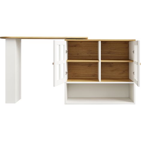 Aparador giratorio 360° blanco de MDF con puertas de cristal, estantes abiertos (1/5)