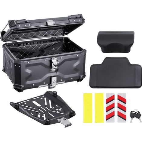 VEVOR Motorrad-Topcase Motorradkoffer 65 L Heckbox aus Aluminiumlegierung mit Lederfutter, abnehmbare Motorrad-Topbox mit Schloss & Rückenpolster, Helmkoffer (565 x 500 x 380 mm) Schwarz (1/5)