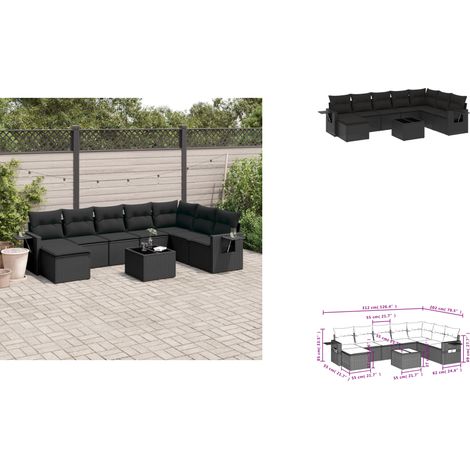 Salon de jardin 9 pcs avec coussins noir résine tressée - Ensemble Salon De Jardin - Meuble Extérieur - Résine Tressée - Rotin Synthétique - Mobilier De Jardin (1/3)