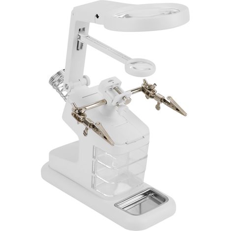 Poste de travail de soudage électrique USB avec loupe 3X/4,5X/25X, éclairage LED et pinces pour carte (blanc) (1/5)