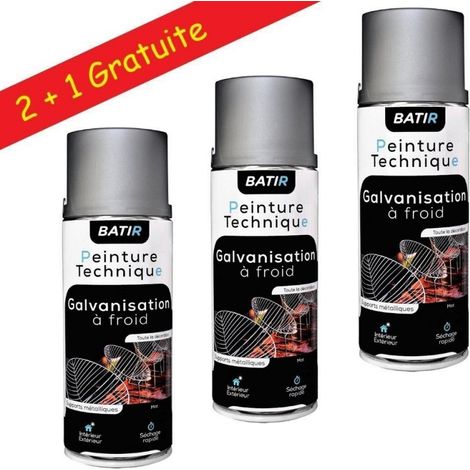 Lot de bombes de peinture technique Galvanisation à froid Gris mat - Aérosol 400ml – Intérieur et Extérieur 1 m² par bombe - Lot de 3. (1/5)