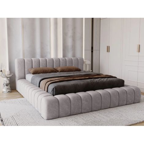 Lit rembourré avec rangement 140x200 velours gris Italia (1/5)