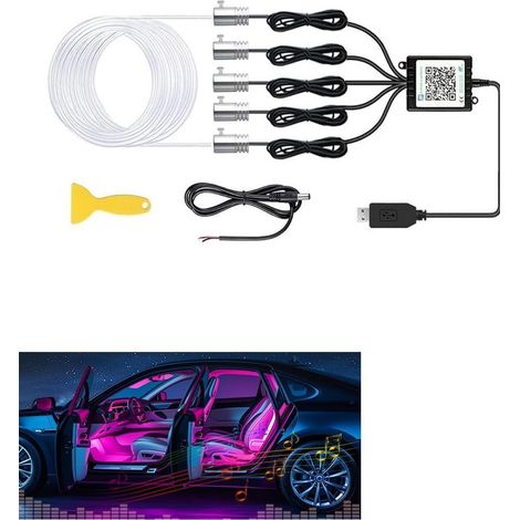 Kit éclairage intérieur voiture LED RGB 5 en 1, 6m, contrôle APP, synchronisation musique (1/5)