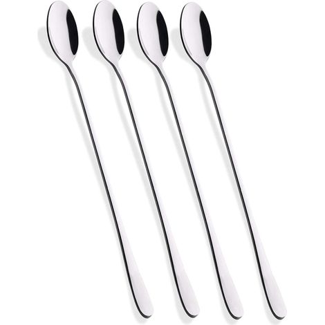 Irovami Cuillères à long manche pour thé glacé/café/crème glacée/cocktails - Argent (Lot de 4) (1/4)