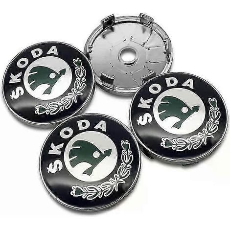 Ensemble de 4 pièces comprenant des enjoliveurs de roue de 60 mm, des cache-jantes, des autocollants de logo et des accessoires, adaptés aux Skoda Rapid, Octavia, Fabia, Superb, Kodiaq et Kamiq (vert)