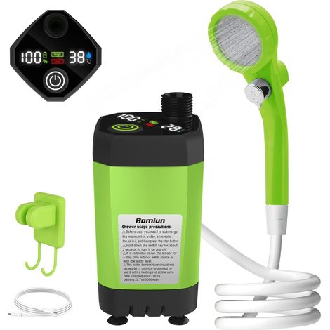 (Vert 7800 mAh) Pompe de douche de camping, kit de douche extérieure pour camping-car, douche de camping avec affichage numérique intelligent et réglable (1/4)