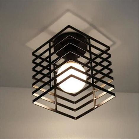2PCS Plafonnier Industrielle en Métal Cage Lustre suspension Retro pour chambre couloir escalier entrée allée Noir (1/2)